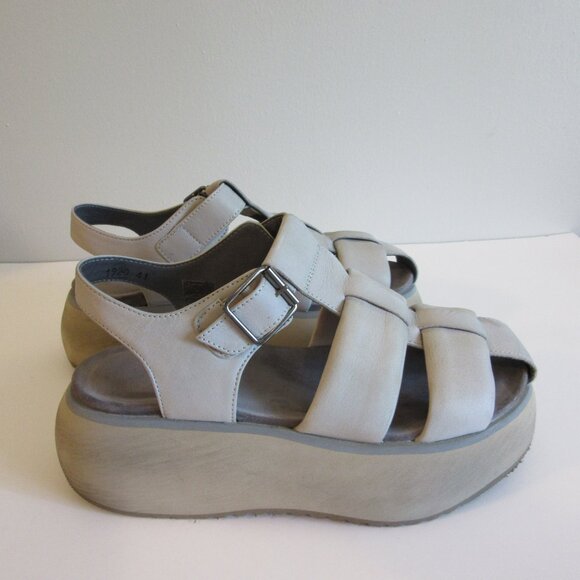 LOFINA Gray Soft Leather Caged Chunky Padded Footbed 41 Sandals - Picture 5 of 9